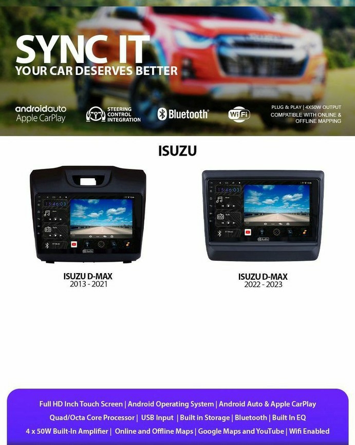 Isuzu wireless Android Auto and CarPlay replacement head unit