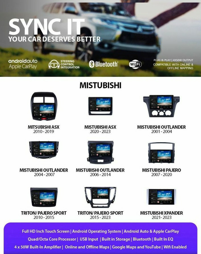 Mitsubishi wireless Android Auto and CarPlay replacement head unit