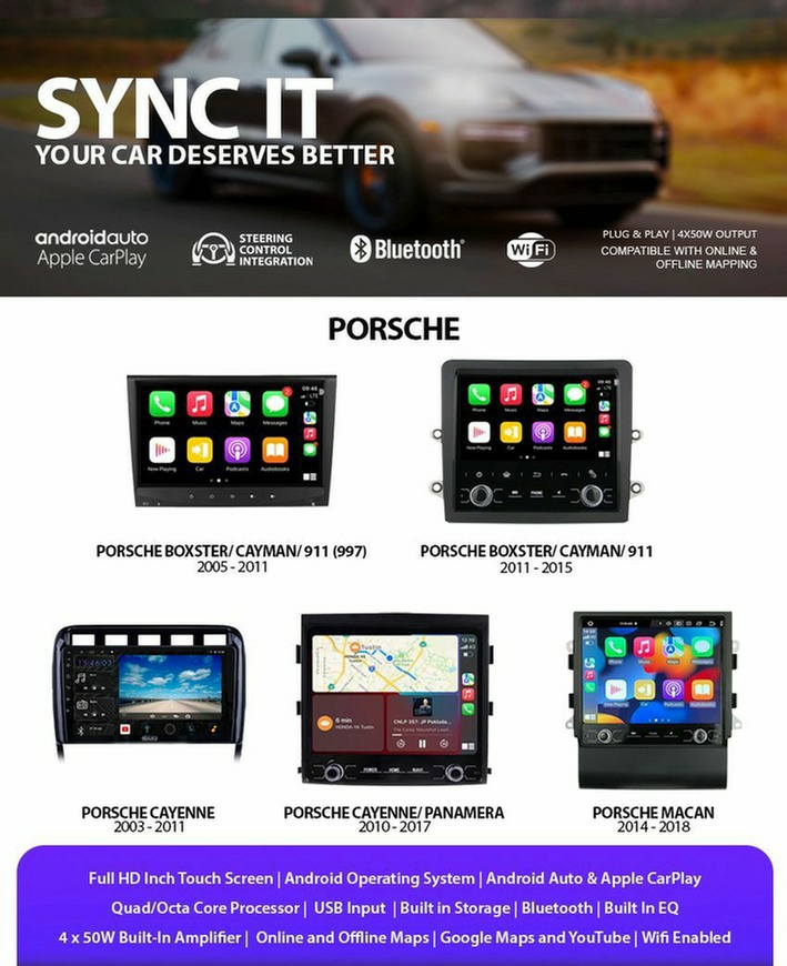 Porsche wireless Android Auto and CarPlay replacement head unit